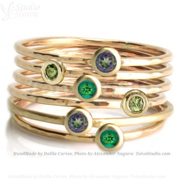 Green 14k solid gold Stacking Ring-set of 6 rings-Green Mystic Topaz -Peridot-Rainforest Topaz